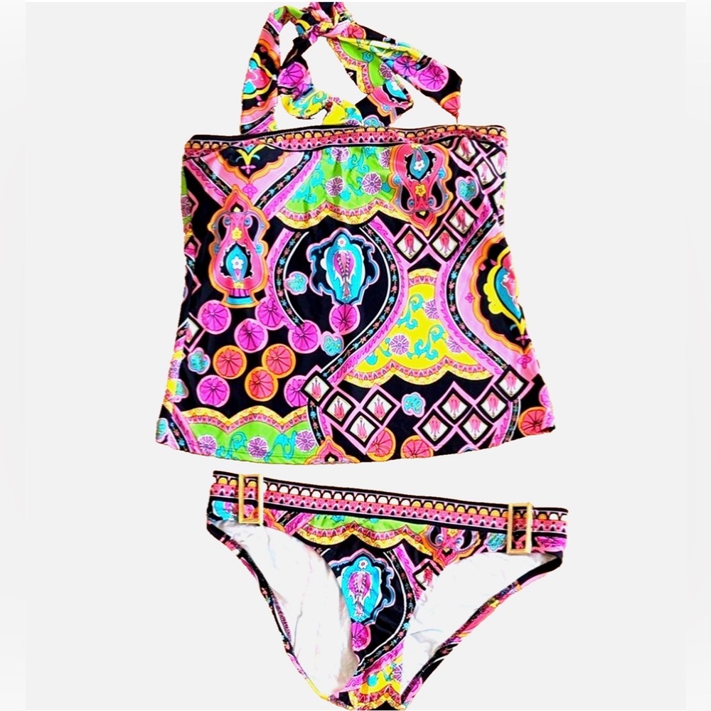 Trina Turk Two Piece Swimsuit Size 6 Halter Tankini Bikini Bottoms Set